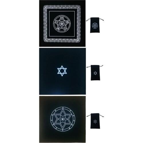Y1UC 50×50cm Pentacle Hexagram Tarots Tablecloth and Storage Bag Runes Altar Cloth