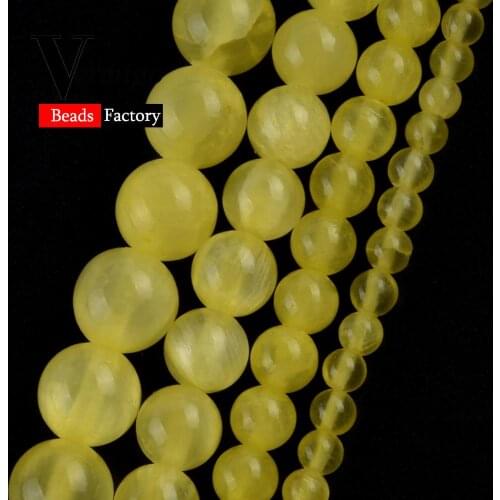 Natural Stone Yellow Jades Baeds For Jewelry Making 4 6 8 10mm Round Spacer Beads DIY Necklace Bracelet Accessories 15" Strand