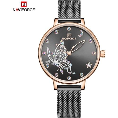 2021NAVIFORCE New Top Brand Quartz Watch Women Casual Fashion Waterproof Elegant With Butterfly Pattern Wrist Watch Bracelet Gir
