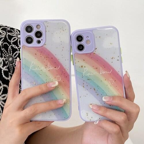 Colorful Rainbow Phone Case For iPhone 12 11 Pro X XR XS Max 7 8 Plus SE 2 12 Mini Luxury Bling Gold Foil Soft TPU For iPhone 11