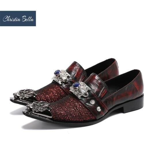 Christia Bella Fashion Handmade Men Party Dress Shoes Metal Charm Real Leather Formal Shoes Business Office Male Shoes Plus Size