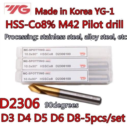 D3 D4 D5 D6 D8 -5pcs/set 100% original YG-1 HSS-Co8% M42 90degrees Pilot drill Processing: stainless steel, alloy steel, etc