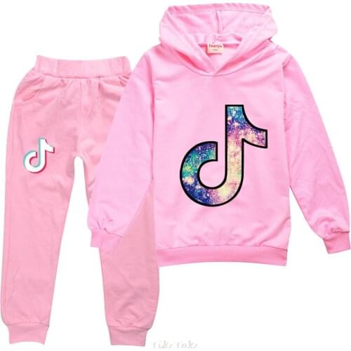 Children Clothes Kids 2pcs/Set Tik Tok Baby Boys Girl Sweatshirt Black Jogging Pants 10 Candy Color Thin Hoodies