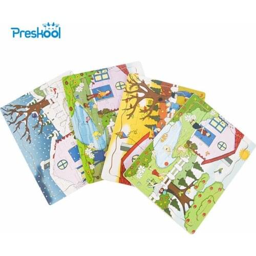 Childrens early teach wooden jigsaw puzzle plywood spring summer Autumn Winter puzzle season cartoon puzzle Toys