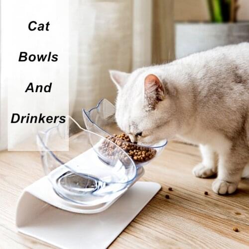 Non-slip Bowl For Cat Double Pet Bowls And Drinkers Water Storage Transparent Plastic 2-in-1 Raised Cat Bowl Feeder Accessories