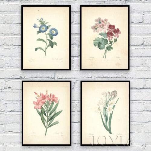 European Retro Botanical Canvas Painting Home Living Bedroom Decor Vintage Ancient Flower Wall Art Picture Poster A1 A2 A4 Size