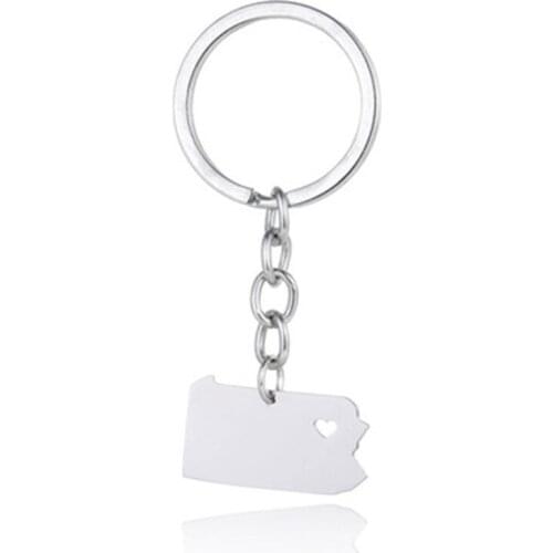 Hot Pennsylvania Map Accessories Pendant Stainless Steel USA Map Keychain Men and Women Jewelry