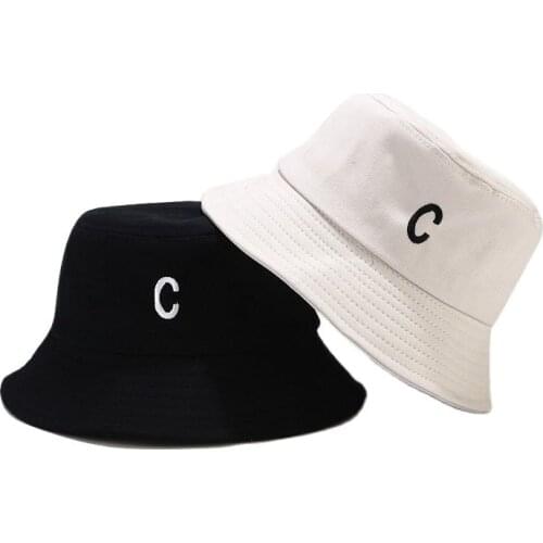 Ldslyjr Cotton C Letter Embroidery Bucket Hat Fisherman Hat Outdoor Travel Hat Sun Cap Hats for Men and Women 371