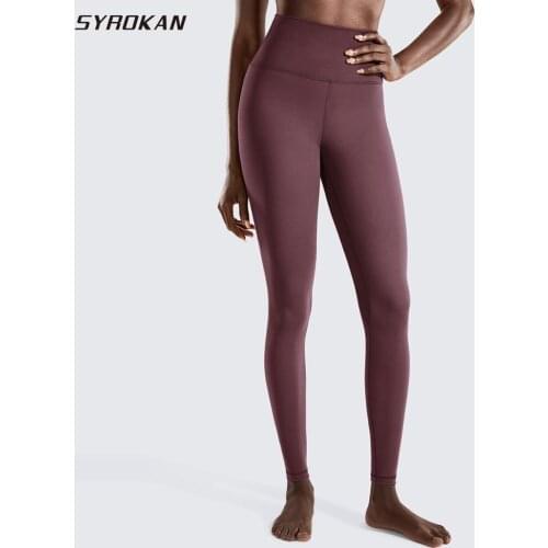 SYROKAN Women Matte Brushed Light Fleece Leggings High Waisted Tummy Control Workout Yoga Pants 28 Inches
