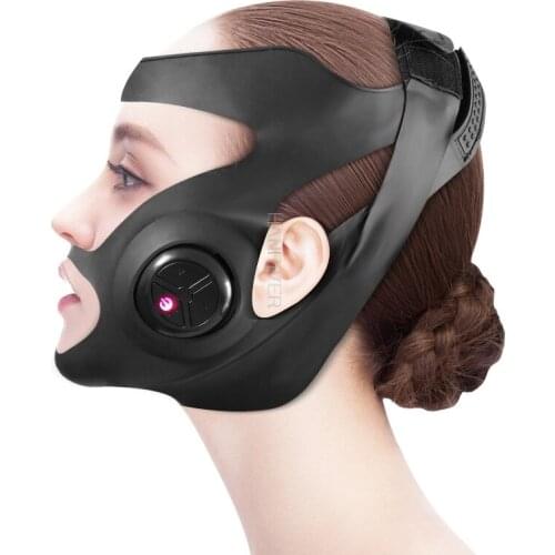 Grey Pink Electric V-shaped Thin Face Slimming Cheek Mask Massager Facial Lifting Machine V-Line Lift Up Bandage Therapy Device