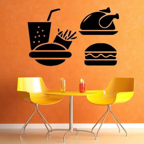 Fast Food Wall Decal Burger French Fries Chicken Drinks Door Window Vinyl Stickers Cafe Restaurant Kitchen Interior Decor E607