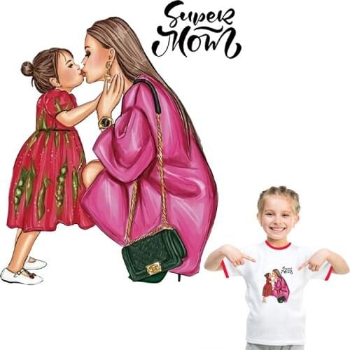 NEW Super Mom Iron On Patches Mom Girl Heat Sensitive Stripe Print T-Shirt Diy Fashion Clothes Iron On Patch Applique