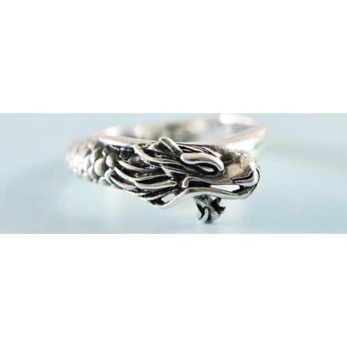 Real 925 Plain Silver Chinese Style Retro Zodiac Chinese Dragon Domineering Fashion Ring Exquisite Commemorative Gift Jewelry