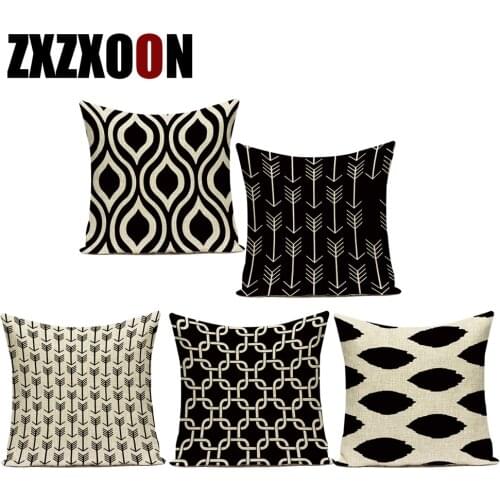 Black and White Simple Wave Stripe Line Polyester Geometric Sofa Home Decor Seat Cushion Cover Pillow Cover for Bedroom