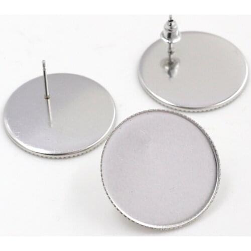 No Fade )20mm 25mm 10pcs Stainless Steel Earring Studs,Earrings Blank/Base,Fit 25mm Glass Cabochons,Buttons