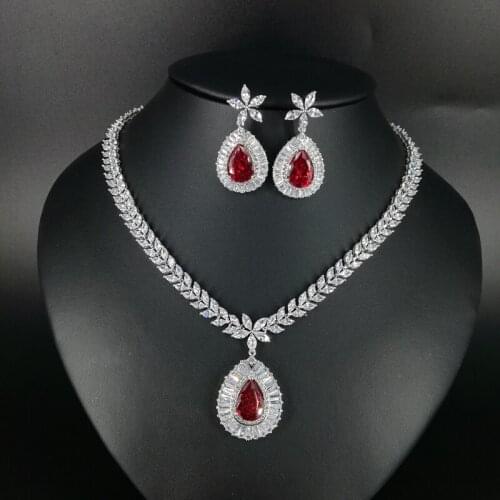 NEW FASHION Retro blue water drop zircon golden necklace earring wedding bride banquet dress formal jewelry set free shipping