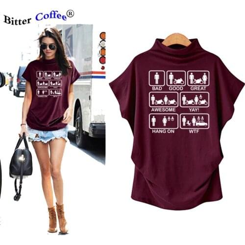 NEW Funny Motorbike Womens T-shirt Bad Good Great Awesome Life Tshirt Family Cotton Batwing Sleeve Tops Tees Plus Size