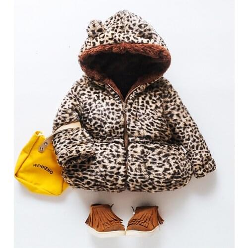 Autumn Winter Toddler Kids Baby Gril Leopard Clothes Fleece Cute Ear Zipper Thick Hooded Coat Jackets Kids Warm Outerwear#g4