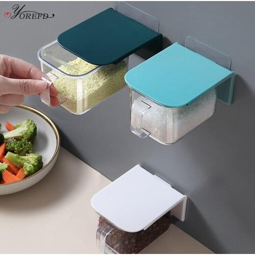 OYOREFD Wall Mounted Kitchen Spices Storage Box Dust-proof Transparent Salt And Pepper Organizer Spice Container Kitchen Gadgets