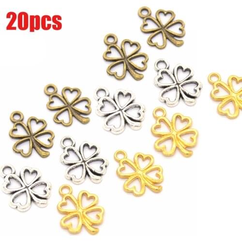 20pcs Antique Silver Alloy Charms Pendant 17x13mm Four-leaf Clover Jewelry Making Accessories For Bracelet DIY Necklace