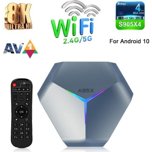 A95X F4 Smart TV Box 2.4G/5G WiFi Quad Core US/EU 8K RGB Light 2/4G Media Player for Android10 S905X4 16/32/64/128G