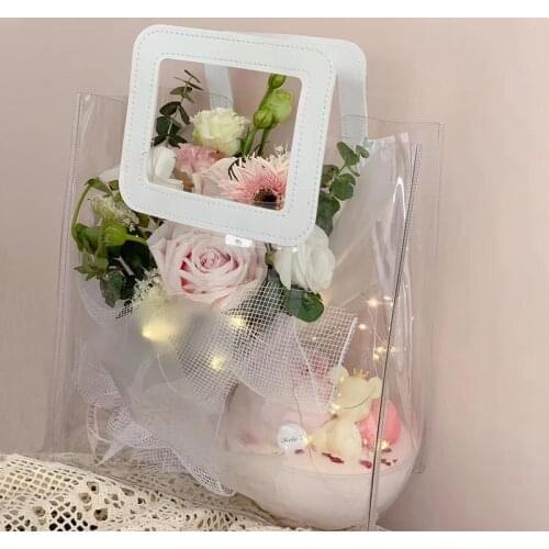 Pvc Transparent Handbag Gift Packing Bags with Handles Wedding Party Decoration Bridesmaid Souvenirs Flower Bouquet Gift Bag