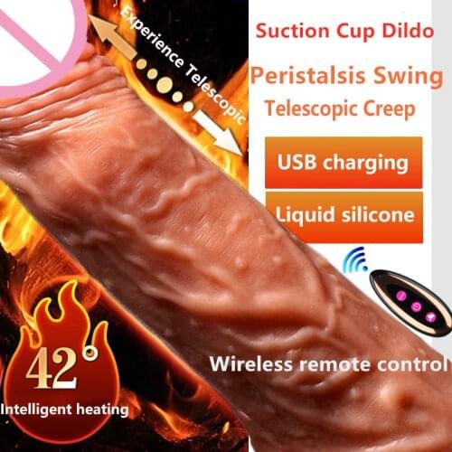 New Radio-controlled Automatic Telescopic Huge Realistic Dildos Vibrator Heating Skin Feeling Realistic Penis Sex Toys For Woman