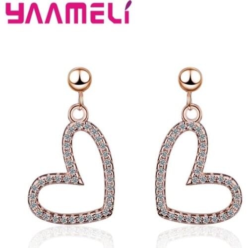 Romantic Heart Design Pendant Earrings Bright Cubic Zirconia More Popular 925 Sterling Silver For Girlfriend Women Gift