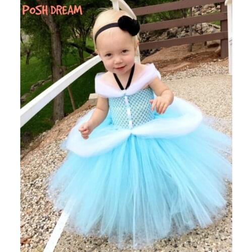 POSH DREAM Princess Children Girls Cosplay Tutu Dress Sky Blue Cartoon Kids Halloween Party Costume