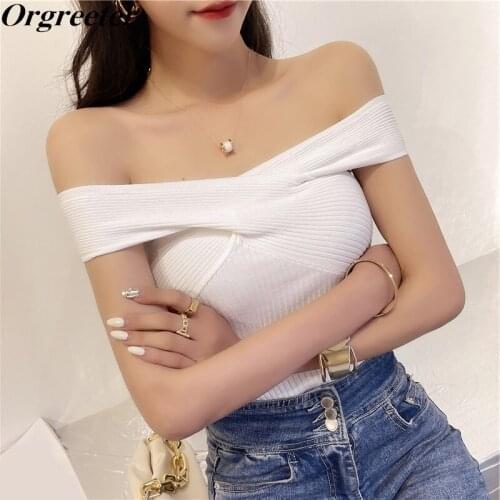 Sexy Cross Twisted Sleeevless Backless Knit Pullover Tops Women Summer Fall Fashion Halter Strapless Thin Sweater Jumper