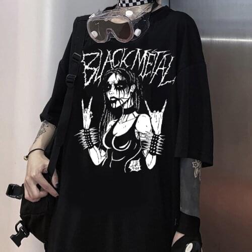 Summer Gothic Streetwear evil anime women T-shirt Y2K tops New cotton Punk Harajuku hip-hop tees dark Ulzzang women clothing