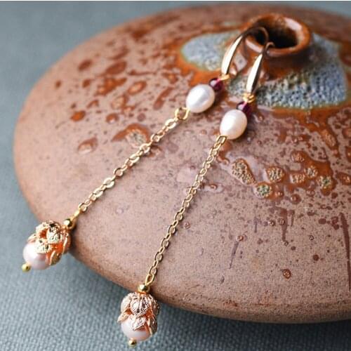 Women Earrings Chinese Style Girls Tassel Earring Gold-Plated Pearl Purple Tooth Bird Gift Party Bead Shining Fashion Long Studs