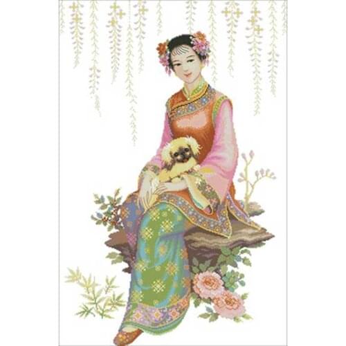 Pink woman in garden patterns Counted Cross Stitch 11CT 14CT 18CT DIY Chinese Cross Stitch Kits Embroidery Needlework Sets