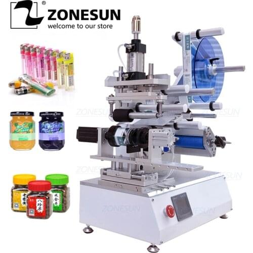 ZONESUN XL-T805 Custom Semi-automatic PET Plastic Fish Can Irregular PET Water Ampoule Bottle Lighter Sticker Labeling Machine