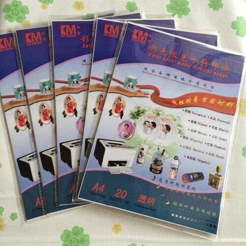 100 sheets/lot No shipping charge,A4 size transparent color laser water transfer paper