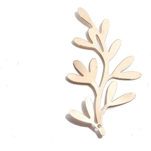 100 PCS 48*25mm Branch Leaf Pendant Charms KC Gold Plated Metal Leaf DIY Handmade Hair Accessories For Jewelry Making