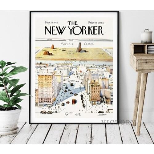 1960 New Yorker Magazine Cover Poster View of The World From 9Th Avenue Map Vintage Print Wall Art Picture Canvas Painting Decor