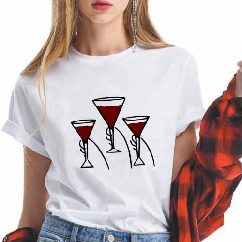 2021 Kawaii Women T-shirt Three Red Wine Glasses Printed Modern Leisucre Top Clothes Tumblr Mujer Versatile Women Tshirt
