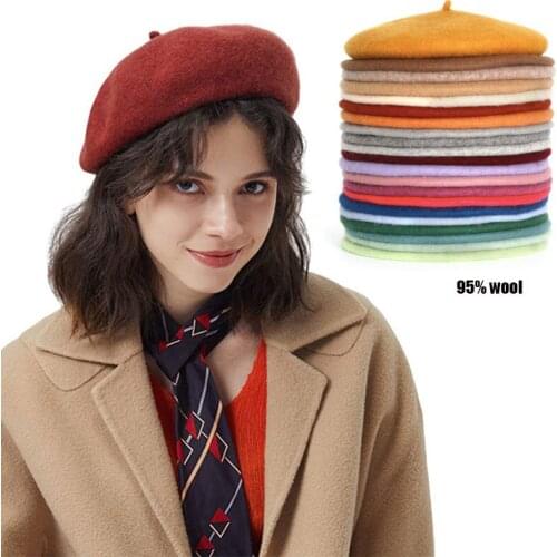 2021 95% Wool French Beret Hat Boina caps Berets Boinas Para Mujer Feminina Chapeau Femme Hats for Women Casquette Gorras Cap