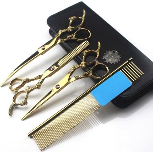 4 kit Professional Japan 440c 6 7 '' Dragon pet dog grooming hair scissors cutting shears thinning barber hairdressing scissors