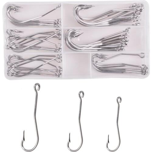 56Pcs/Box Stainless steel Long shank Fishing Hooks Sharp Offset hook bend Saltwater EEL Barbed hooks jig fishhooks