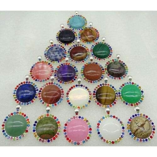 8PC wholesale Natural Stone Quartz Crystal Opal tiger eye Round Shaped Pendant for Diy Jewelry Making necklace for woman man