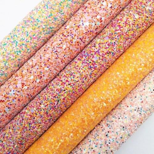 Amonglitter Mixed Yellow Pink Chunky Glitter Leather Glitter Fabric for DIY Bows Bags and Shoes 21x29cm A4 size MB004