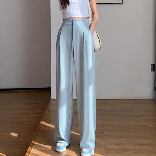 Limiguyue Summer Chic High Waist Loose Wide Leg Long Pants Women Elegant Straight Trousers Office Ladies Work Suit Pant K858