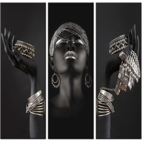 Black Woman with Silver jewelry on the Hands Canvas Paintings on the Wall Art Posters And Prints African Woman Art Pictures