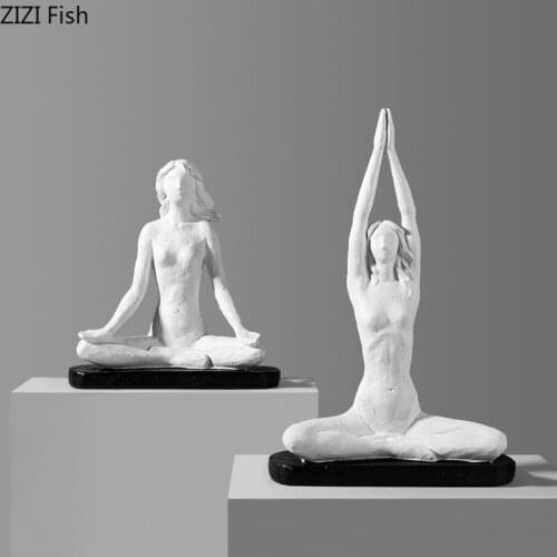 European Abstract White Resin Figure Sculpture Art Portrait Book End Yoga Figure Figurine Crafts Ornaments Gifts Home Decoration