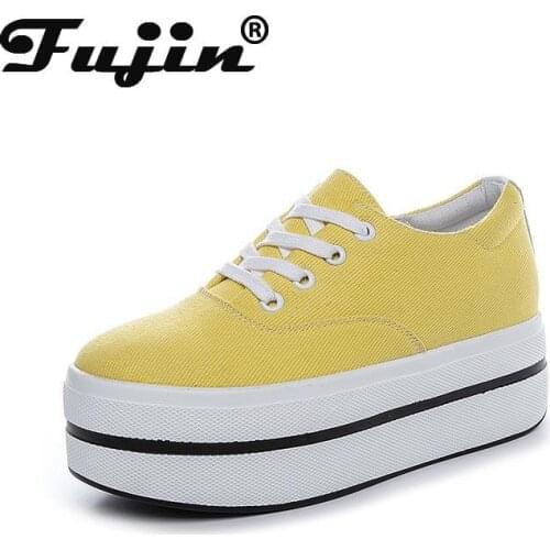 Fujin High Quality Canvas Height Increased Super High Heel Platform Casual Sports Women Casual Shoes Wedge Sneakers White