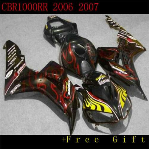 Hot sale New ABS Motorcycle Fairing Kits For CBR1000RR 06 07 CBR1000 2006 2007 Cowlings Bodywork set black yellow red flame ST66
