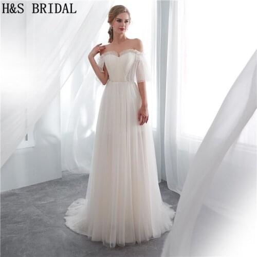 H&S BRIDAL Boho wedding dresses 2020 cheap bride dresses off shoulder a line wedding guest dresses vestido de novia