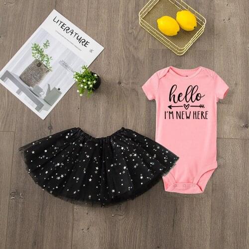 Hello I'm New Here Newborn Baby Fashion Clothing Sets ToddlerRompers Skirt Suits Outfits Infant Girl 2pcs Set 0-24M